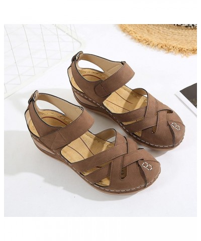 Womens Chunky Heel Sandals Wedding Shoes Roman Shoes Wedges Ankle Sandals Soft Platform Wedge Heel Brown $23.49 Outdoor Shoes