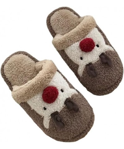 Women's Kawaii Preppy Reindeer Slippers Cutecore Alt Fuzzy Deer Warm Slippers Fairycore Household Indoor Slippers Brown $12.4...