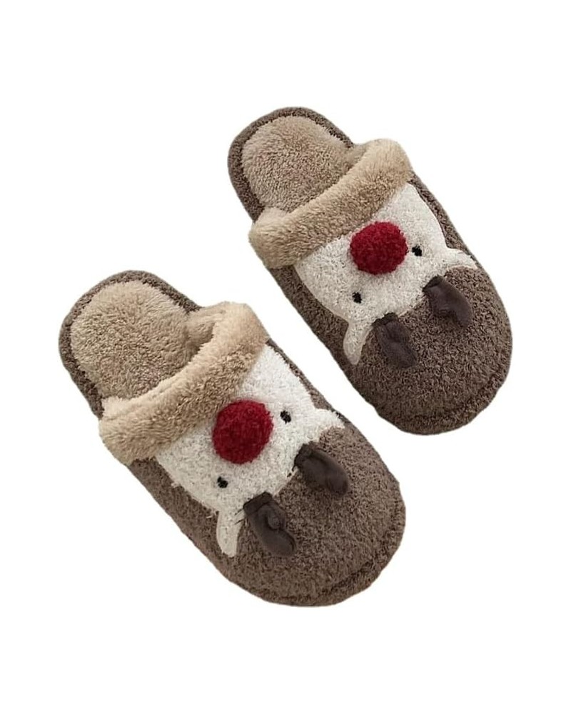 Women's Kawaii Preppy Reindeer Slippers Cutecore Alt Fuzzy Deer Warm Slippers Fairycore Household Indoor Slippers Brown $12.4...