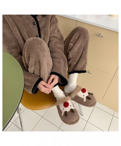 Women's Kawaii Preppy Reindeer Slippers Cutecore Alt Fuzzy Deer Warm Slippers Fairycore Household Indoor Slippers Brown $12.4...