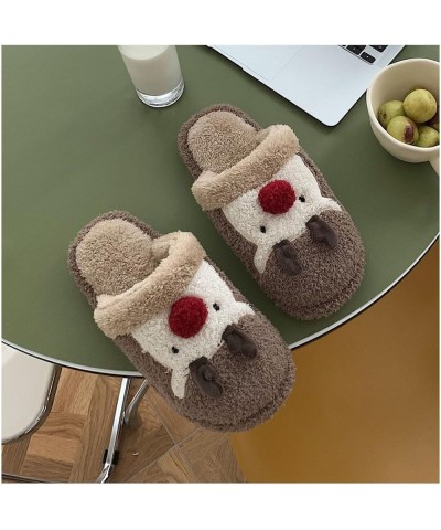 Women's Kawaii Preppy Reindeer Slippers Cutecore Alt Fuzzy Deer Warm Slippers Fairycore Household Indoor Slippers Brown $12.4...