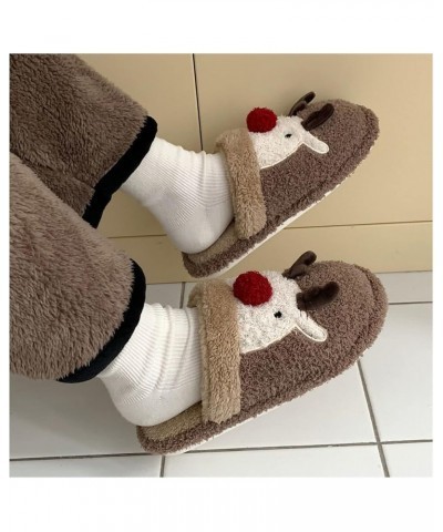 Women's Kawaii Preppy Reindeer Slippers Cutecore Alt Fuzzy Deer Warm Slippers Fairycore Household Indoor Slippers Brown $12.4...