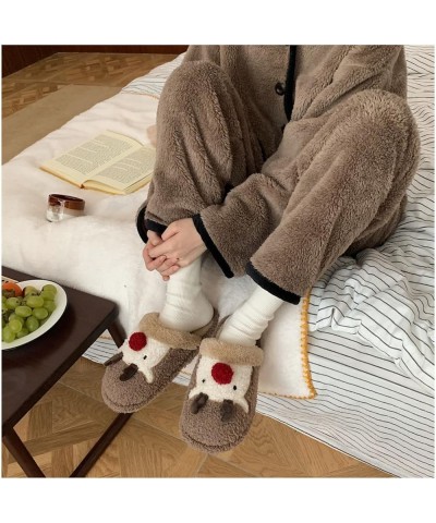 Women's Kawaii Preppy Reindeer Slippers Cutecore Alt Fuzzy Deer Warm Slippers Fairycore Household Indoor Slippers Brown $12.4...