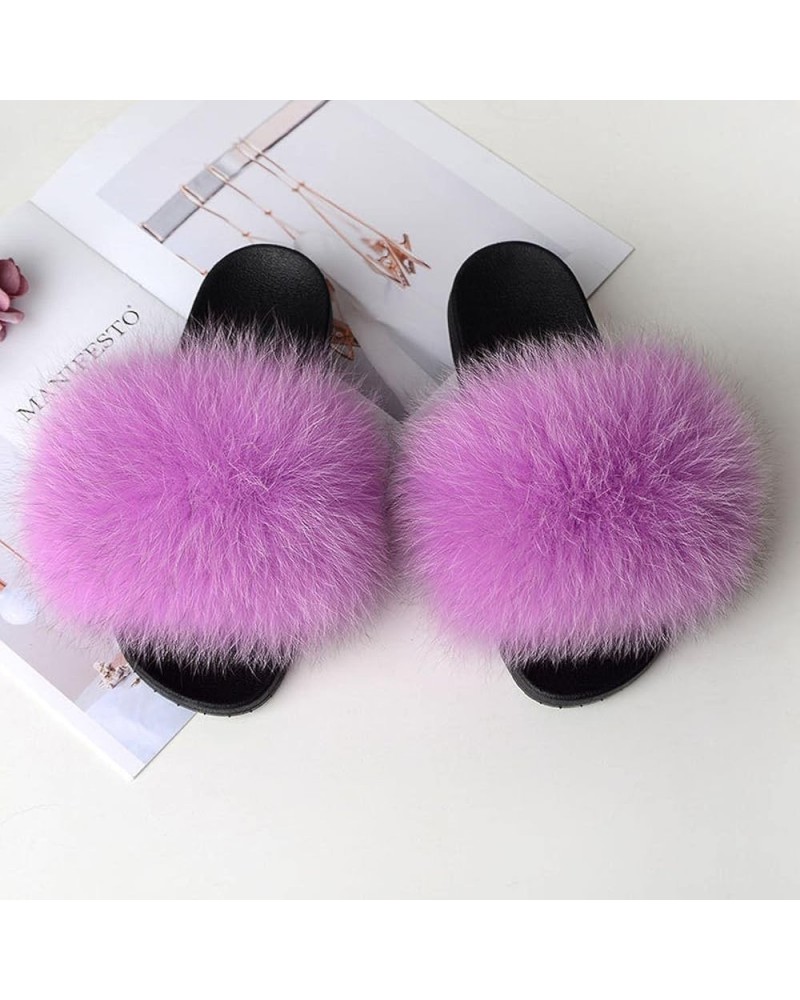 Furry Beach Slippers Fluffy Fur Slides Sandals Open Toe Indoor Outdoor Fox Fur Slippers 43 Lightbrown 41 Purple $18.05 Slippers