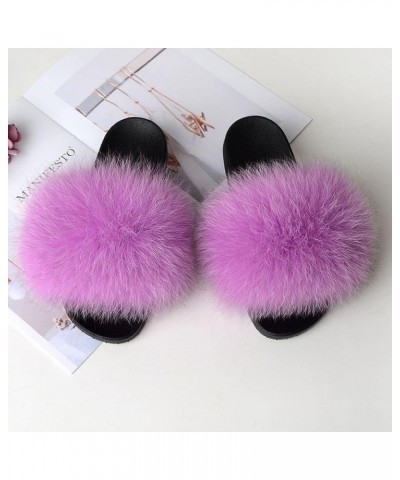 Furry Beach Slippers Fluffy Fur Slides Sandals Open Toe Indoor Outdoor Fox Fur Slippers 43 Lightbrown 41 Purple $18.05 Slippers