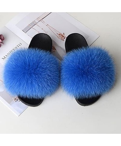 Furry Beach Slippers Fluffy Fur Slides Sandals Open Toe Indoor Outdoor Fox Fur Slippers 43 Lightbrown 41 Purple $18.05 Slippers