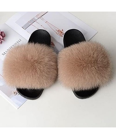 Furry Beach Slippers Fluffy Fur Slides Sandals Open Toe Indoor Outdoor Fox Fur Slippers 43 Lightbrown 41 Purple $18.05 Slippers