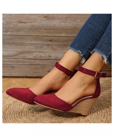 Womens Espadrilles Wedge Sandals Platform Heels Ankle Strap Open Toe Buckle Sandals High Heel Dressy Summer Sandals Wine $13....