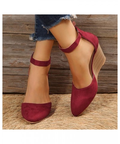 Womens Espadrilles Wedge Sandals Platform Heels Ankle Strap Open Toe Buckle Sandals High Heel Dressy Summer Sandals Wine $13....