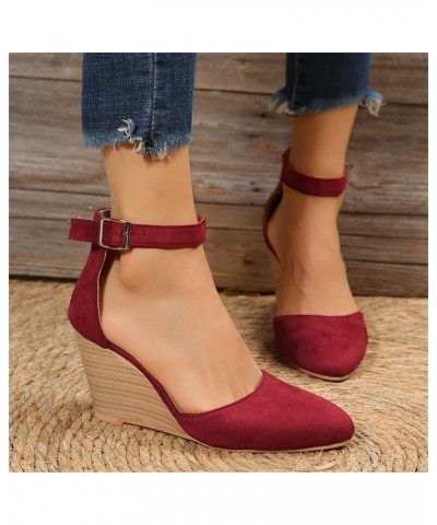 Womens Espadrilles Wedge Sandals Platform Heels Ankle Strap Open Toe Buckle Sandals High Heel Dressy Summer Sandals Wine $13....