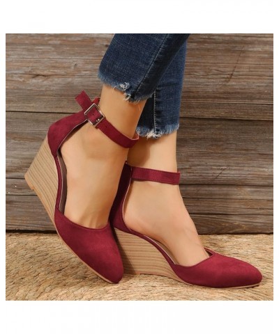 Womens Espadrilles Wedge Sandals Platform Heels Ankle Strap Open Toe Buckle Sandals High Heel Dressy Summer Sandals Wine $13....