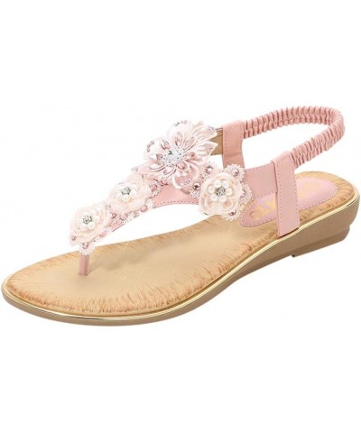 Pearl Flower Sandals for Women Flip Flops Summer Beach Sandals Elegant Clip Toe Sandals Comfy Shoes (Yellow, 5) Pink 10 $19.1...