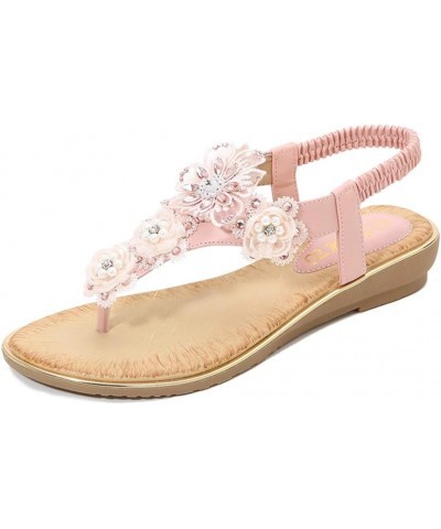 Pearl Flower Sandals for Women Flip Flops Summer Beach Sandals Elegant Clip Toe Sandals Comfy Shoes (Yellow, 5) Pink 10 $19.1...