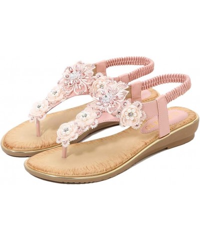 Pearl Flower Sandals for Women Flip Flops Summer Beach Sandals Elegant Clip Toe Sandals Comfy Shoes (Yellow, 5) Pink 10 $19.1...