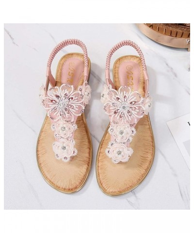 Pearl Flower Sandals for Women Flip Flops Summer Beach Sandals Elegant Clip Toe Sandals Comfy Shoes (Yellow, 5) Pink 10 $19.1...