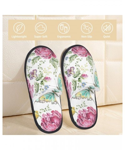 Unisex Cozy Indoor Furry Slipper-Roses And Butterflies Plush House Slippers Warm Bedroom Shoes $9.20 Slippers