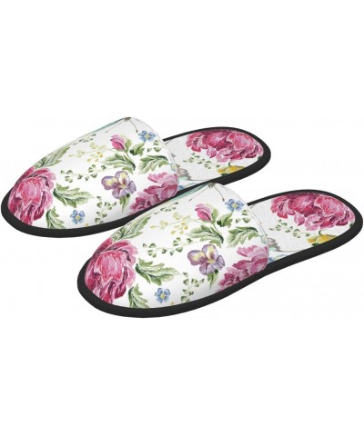 Unisex Cozy Indoor Furry Slipper-Roses And Butterflies Plush House Slippers Warm Bedroom Shoes $9.20 Slippers