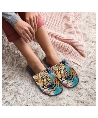 Leopard Home Slippers for Women, Colorful Animals Soft Unisex House Slippers Men Washable Reusable Indoor Slip On Anti-Skid F...