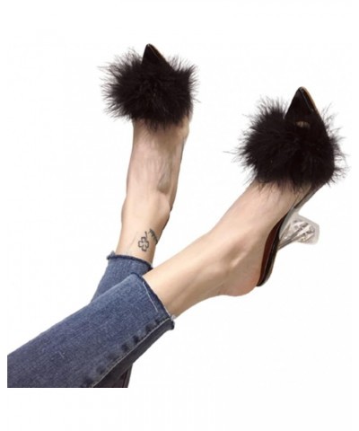 PVC Shoes Woman Feather Transparent High Heels Fur Pumps Slippers Women Peep Toe Mules Lady Pumps Slides White 40 Black $34.5...