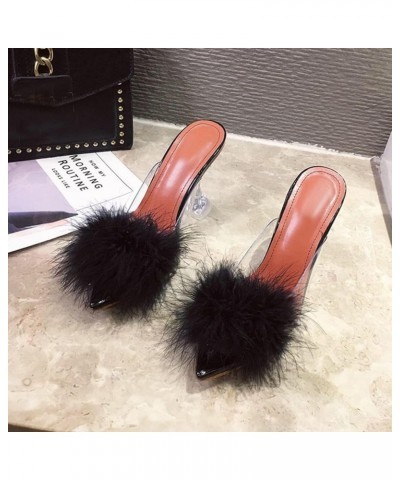 PVC Shoes Woman Feather Transparent High Heels Fur Pumps Slippers Women Peep Toe Mules Lady Pumps Slides White 40 Black $34.5...