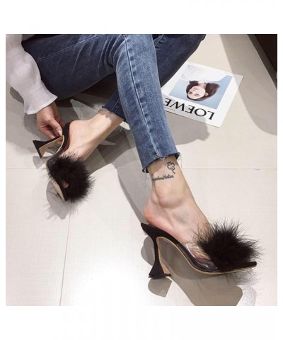 PVC Shoes Woman Feather Transparent High Heels Fur Pumps Slippers Women Peep Toe Mules Lady Pumps Slides White 40 Black $34.5...