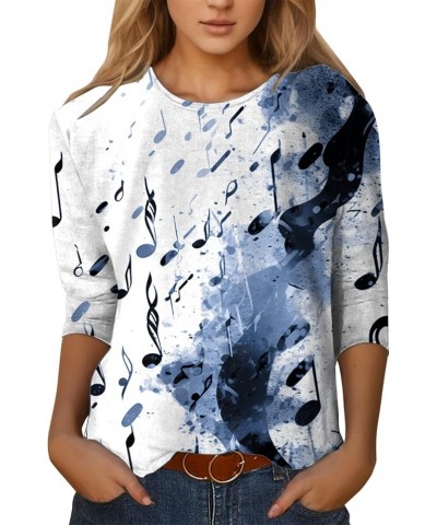 comfortable t shirts for women summer tops round neck three quarter sleeve comfortable floral print Tee Shirt Light Blue $11....