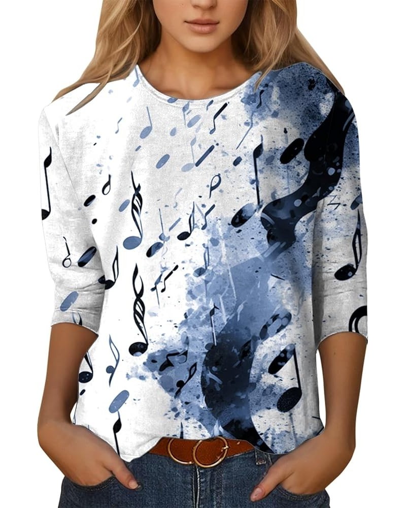 comfortable t shirts for women summer tops round neck three quarter sleeve comfortable floral print Tee Shirt Light Blue $11....