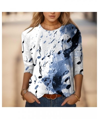 comfortable t shirts for women summer tops round neck three quarter sleeve comfortable floral print Tee Shirt Light Blue $11....