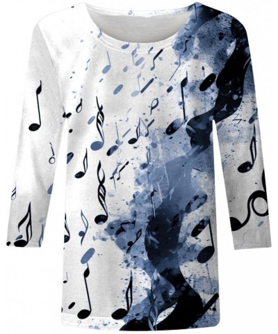 comfortable t shirts for women summer tops round neck three quarter sleeve comfortable floral print Tee Shirt Light Blue $11....