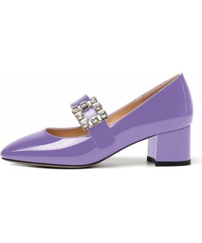 Womens Rhinestone Wedding Square Toe Dress Patent Ankle Strap Solid Bungee Chunky Low Heel Pumps Shoes 2 Inch Lavender $37.48...