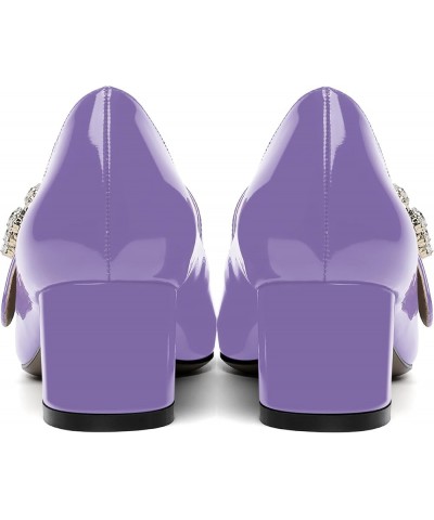 Womens Rhinestone Wedding Square Toe Dress Patent Ankle Strap Solid Bungee Chunky Low Heel Pumps Shoes 2 Inch Lavender $37.48...