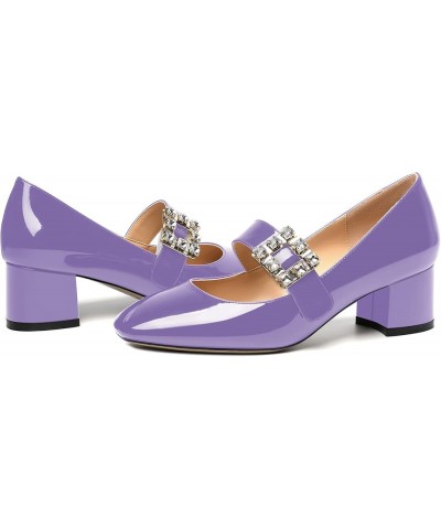 Womens Rhinestone Wedding Square Toe Dress Patent Ankle Strap Solid Bungee Chunky Low Heel Pumps Shoes 2 Inch Lavender $37.48...