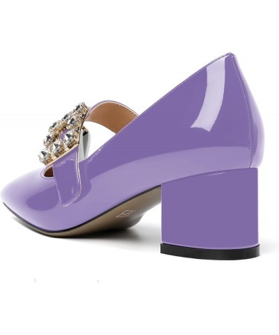 Womens Rhinestone Wedding Square Toe Dress Patent Ankle Strap Solid Bungee Chunky Low Heel Pumps Shoes 2 Inch Lavender $37.48...