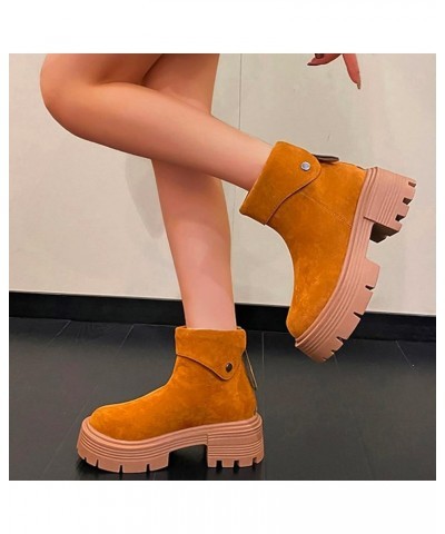 Womens Western Boots Ankle Booties Low Heel Laced Boots With Heel Women'S Winter Boots With Zipper Yellow $28.85 Outdoor Shoes