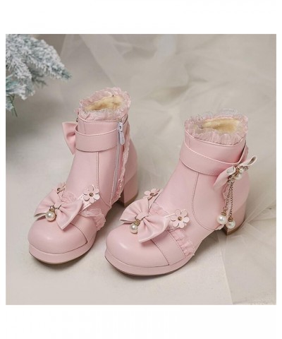 Ladies Fashion Solid Color Leather Bowknot Beaded Tassel Thick Heel Short Boots Womens Low Boots (Black, 9) Pink 9 $29.82 Boots