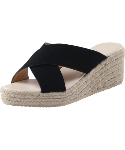 Women Solid Flock Espadrille Platform Sandals Breathable Crisscross Band Fish Mouth Slippers Ladies Non Slip 9 Black $25.50 S...