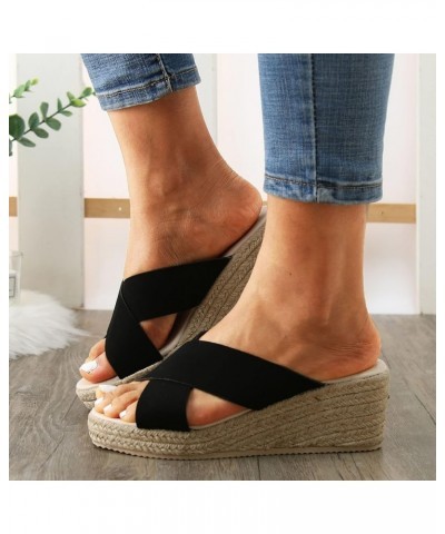 Women Solid Flock Espadrille Platform Sandals Breathable Crisscross Band Fish Mouth Slippers Ladies Non Slip 9 Black $25.50 S...