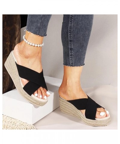 Women Solid Flock Espadrille Platform Sandals Breathable Crisscross Band Fish Mouth Slippers Ladies Non Slip 9 Black $25.50 S...