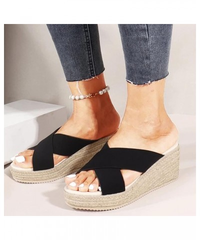 Women Solid Flock Espadrille Platform Sandals Breathable Crisscross Band Fish Mouth Slippers Ladies Non Slip 9 Black $25.50 S...