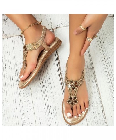 Wedge Sandals for Women Casual Summer,Women's Boho Floral Rhinestone Wedge Elastic Strap Clip Toe Flip Flops Sandals Gold $16...