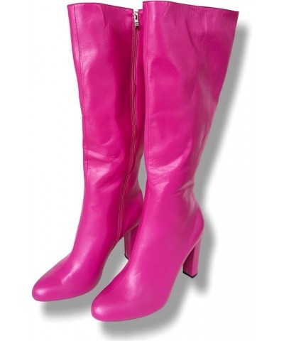 Ladies Sexy Chunky Knee High Heeled Boots, Pink Lovely Designer Style, Hot Girl Big Large Size US5-19 Wide Calf Long Shoes Fo...