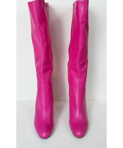 Ladies Sexy Chunky Knee High Heeled Boots, Pink Lovely Designer Style, Hot Girl Big Large Size US5-19 Wide Calf Long Shoes Fo...