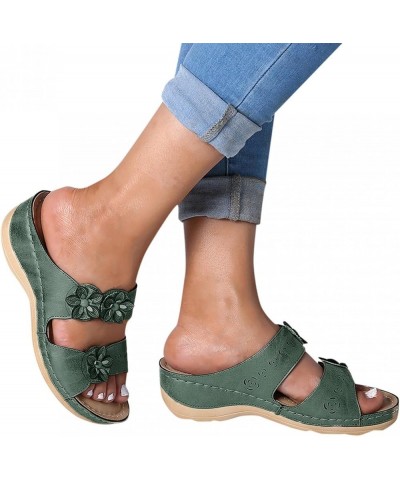 Sandals for Women Dressy Summer Sandals With Arch Support Fashion Orthotic Slides Ladies Comfy Slip On Slippers X01-green $4....