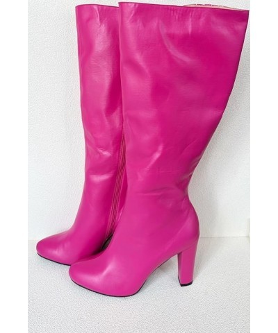 Ladies Sexy Chunky Knee High Heeled Boots, Pink Lovely Designer Style, Hot Girl Big Large Size US5-19 Wide Calf Long Shoes Fo...