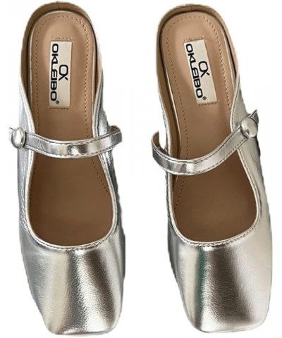 Mules for Women Flats Adjustable Strap Square Toe Patent Leather Mary Janes Backless Slip On Loafers Shoes Silver $29.61 Mule...