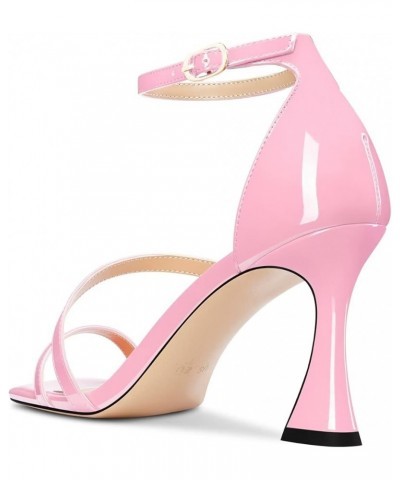 Women Chunky Block High Heel Peep Open Toe Sandals Ankle Strap Office Dress 3.3 Inches Heels Pink $41.02 Sandals