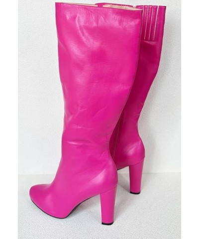 Ladies Sexy Chunky Knee High Heeled Boots, Pink Lovely Designer Style, Hot Girl Big Large Size US5-19 Wide Calf Long Shoes Fo...