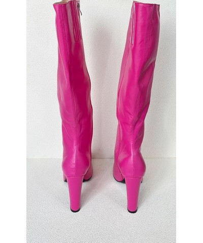 Ladies Sexy Chunky Knee High Heeled Boots, Pink Lovely Designer Style, Hot Girl Big Large Size US5-19 Wide Calf Long Shoes Fo...