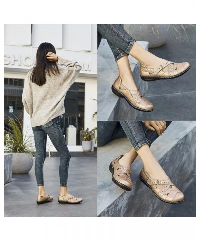 Women's Casual Loafers Cute Slip On Comfort Walking Flats Leather Driving Moccasins Fashion Closed Toe Boat Shoes Gold $25.99...