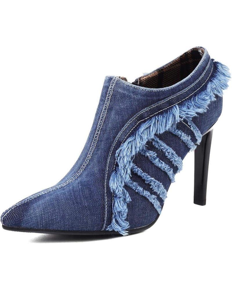 Women Cute Jeans Ankle Boots Thin High Heels Dressy Bootie Denim Pointed Toe 301 Blue $24.39 Boots